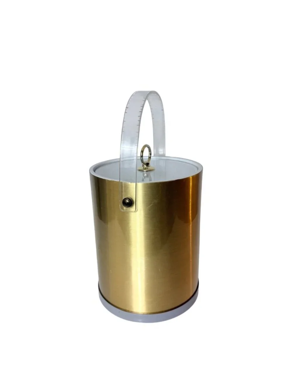 Vintage Culver Gold Ice Bucket Lucite Handle White Tongs Mid Century Barware